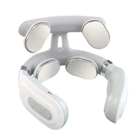 4-head Cervical Massager Strength Adjustment USB Charging Intelligent Voice Heating Neck Massager Neck Care White - M & M Global