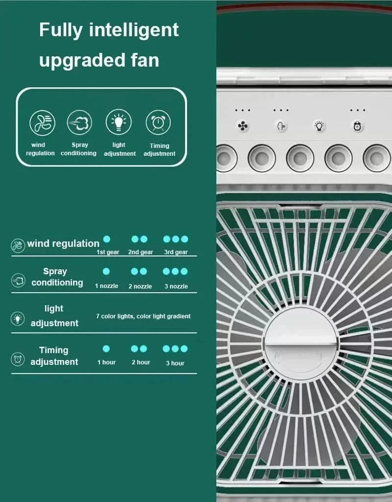 New 3 In 1 Fan AIr Conditioner Household Small Air Cooler LED Night Light Portable Humidifier Air Adjustment Fan Office Home Fan - M & M Global