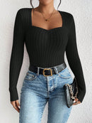 Women's Fashion Diamond Collar Knitted Base Shirt Casual Long Sleeve Top Knitwear Trendy Elegant Style