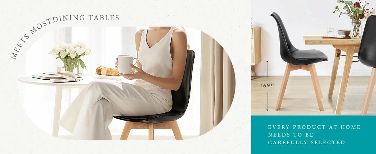 JHK PU Leather Dining Chairs Set of 4 Wooden Legs Lounge Chair for Home Kitchen Comfortable Sponge Cushion Living Room Chair