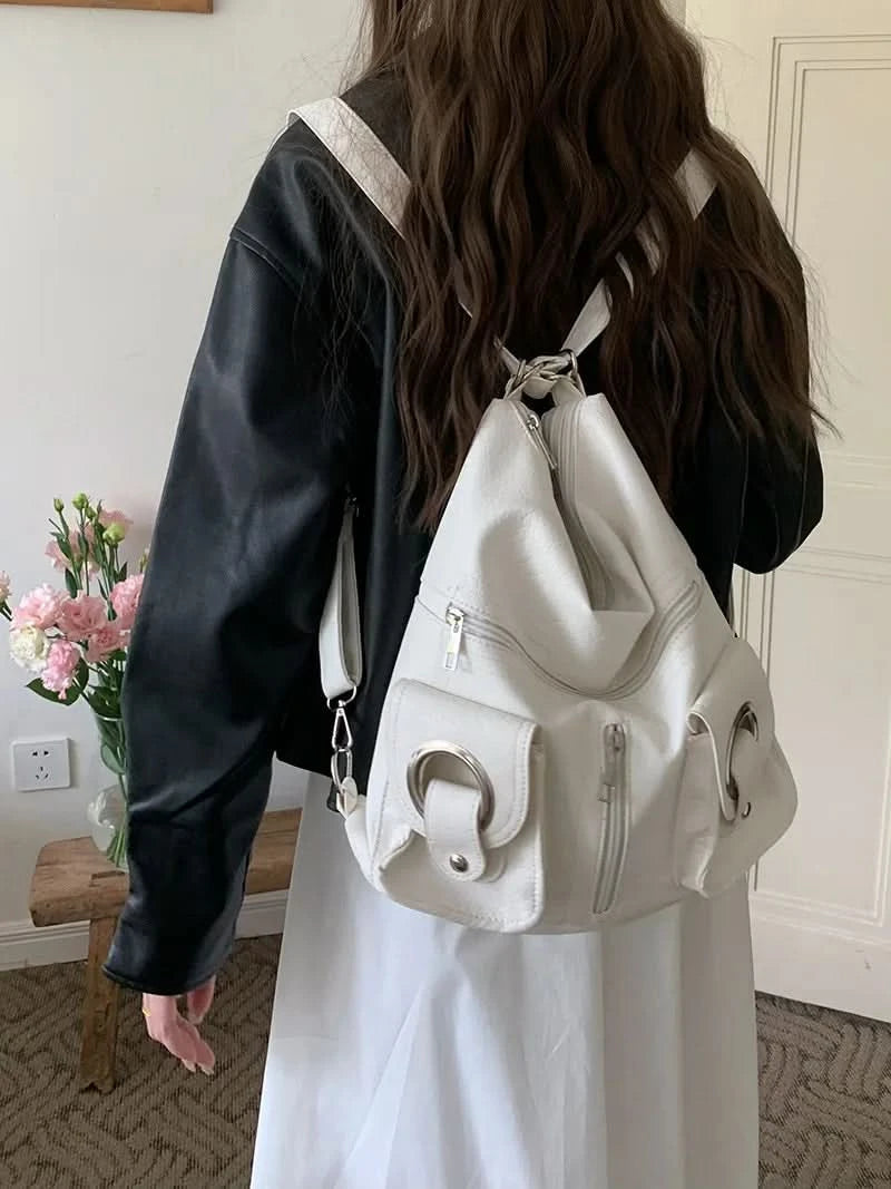 Vintage Women's Bag Leather Multifunctional Shoulder Bag Fashion Ladies Backpack Waterproof Wearable Square Backpacks - M & M Global