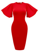 New 2026 Crew Neck Half Sleeve Hips-Wrapped Slim Fit Party Women Midi Dress Autumn Official Dresses For Ladies