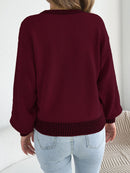 Autumn Winter Causal Round Neck Striped Sweaters Woman 2025 Lantern Long Sleeve Knitted Pullover White Red Khaki Women Clothes