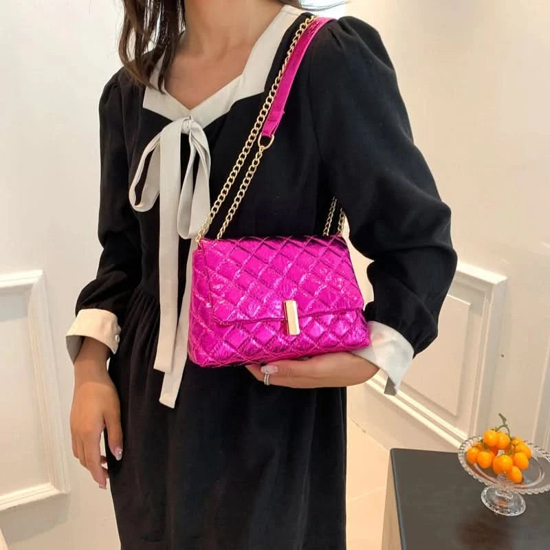 Luxury Laser Design Chevron Quilted Shoulder Bag  Women's High Quality Embroidered Thread PU Leather Crossbody Messenger Bag - M & M Global
