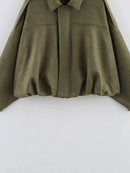 Women Green Suede Jacket 2026 New Spring Fashion Long Sleeve Zipper Oversize Bomber Jackets Chic Female Street Casual Coats ﻿