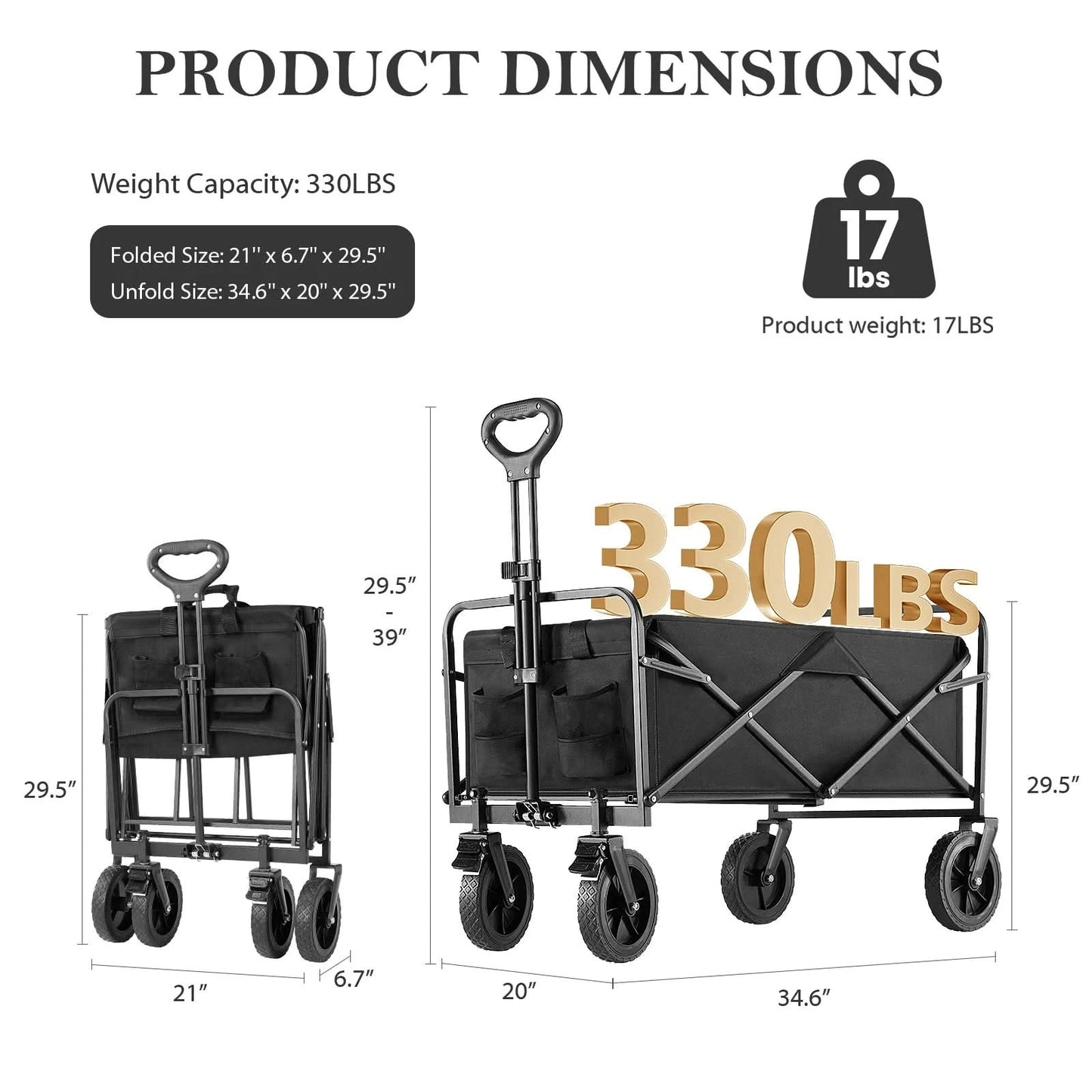 JHK Outdoor Collapsible Foldable Garden Beach Cart Large Capacity Wagon Cart Utility Grocery Wagon for Shopping Sports Camping