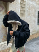 Winter American Retro Fur Collar Women Padded Hooded Cotton-Padded Jacket Plush Casual Street Gothic Harajuku Oversize Coat