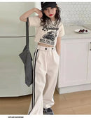 Girls' summer casual suit, new children's fashionable T-shirt, casual pants, summer dress, foreign short-sleeved two-piece set, - M & M Global