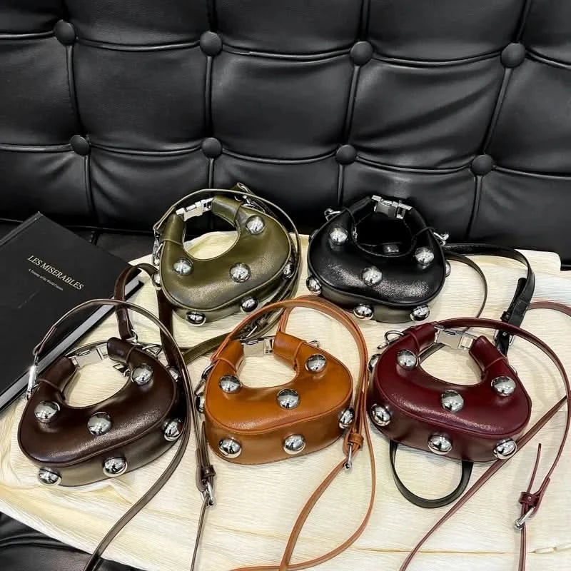Retro Versatile Ladies Mini Handbag Women Big Rivet Personality Luxury Designer Crossbody Bags for Women Streetwear Shoulder Bag - M & M Global