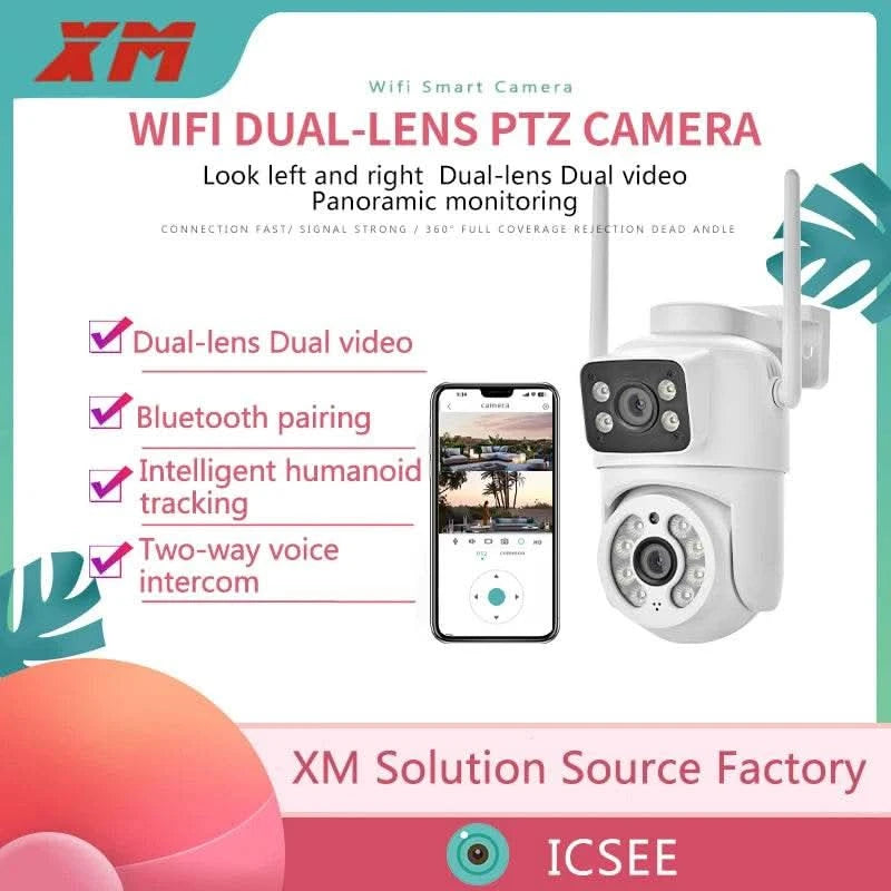 6MP WiFi Camera PTZ Dual Screens Auto Tracking Night Vision CCTV Surveillance Camera Outdoor 4MP Security IP Camera icsee - M & M Global
