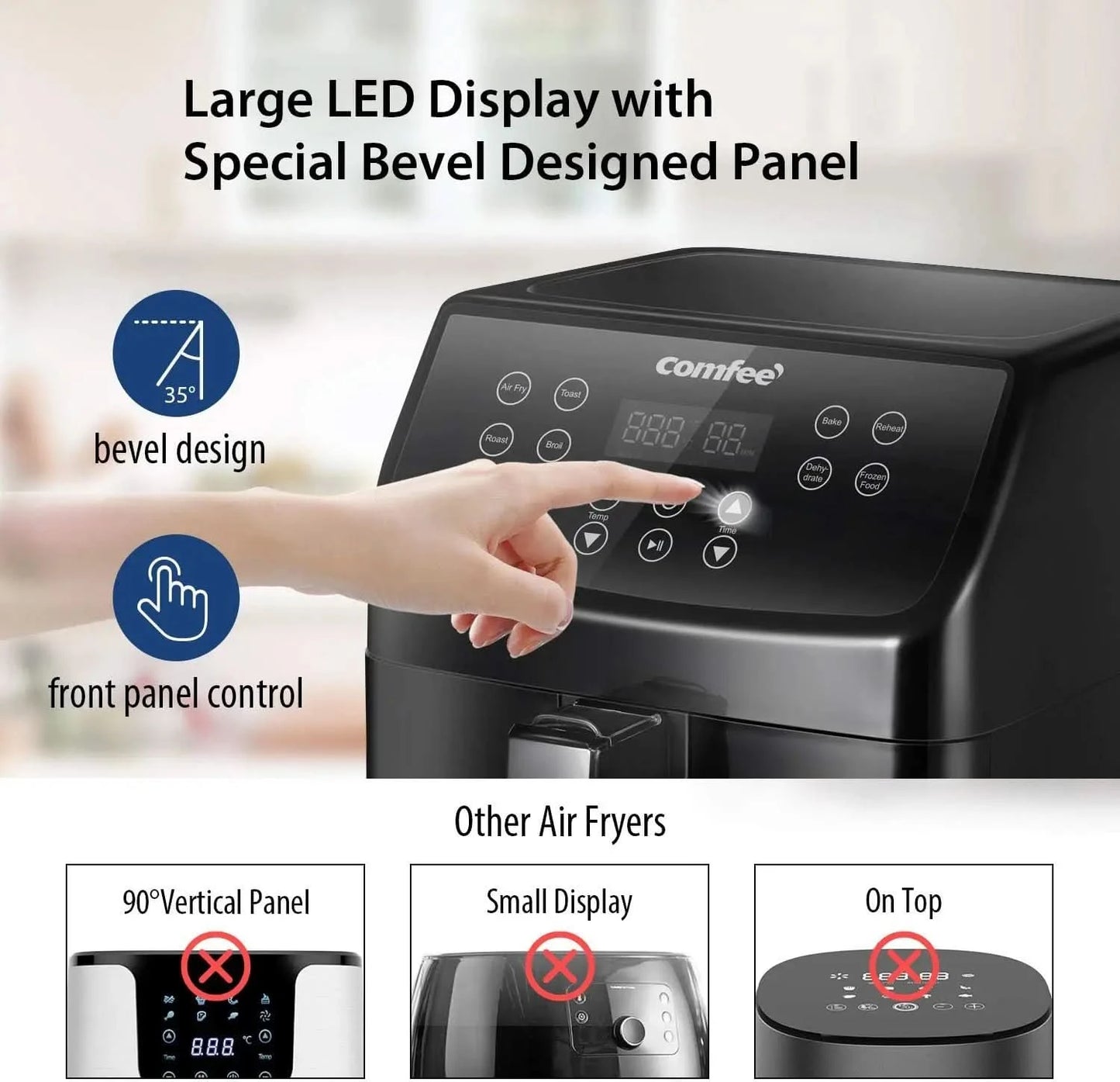 5.8Qt Digital Air Fryer, Toaster Oven & Oilless Cooker, 1700W with 8 Preset Functions, LED Touchscreen, Shake Reminder, Non-stic - M & M Global