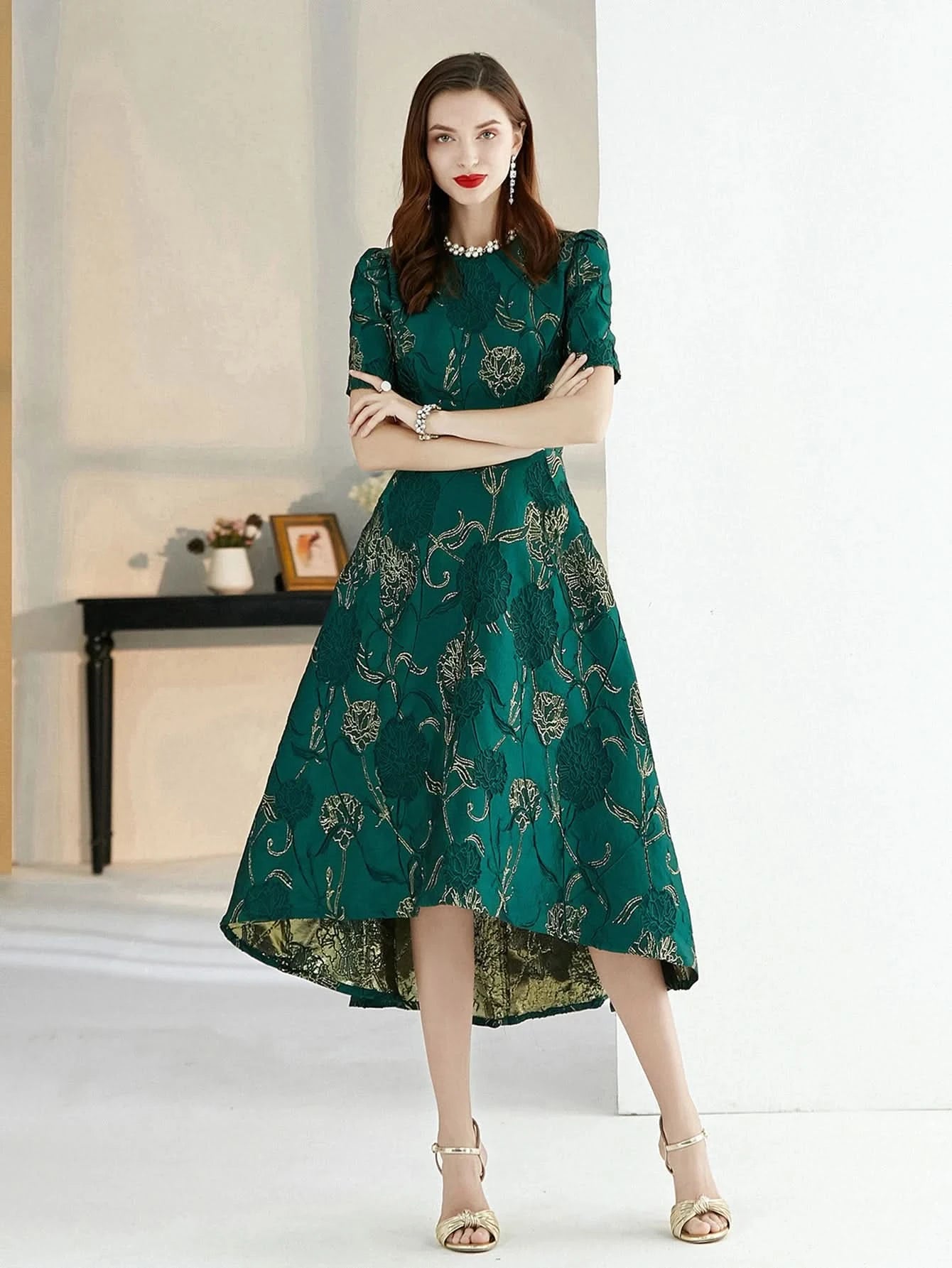 Women Summer Long Dress Elegant Boho Floral Jacquard Flower Dress Irregular Evening Party Dress Lady Ball Gown - M & M Global