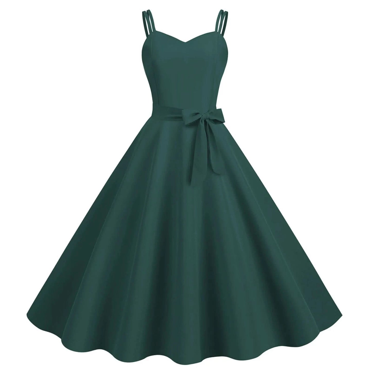 Women Casual Sleeveless Evening Party Prom Dress Strap A Line Large Swing Dress Solid Belted Waist Dresses For Wedding Guest - M & M Global