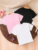 A 3-piece set of 2025 summer fashion girls' cool and breathable heart-shaped pattern printed T-shirts