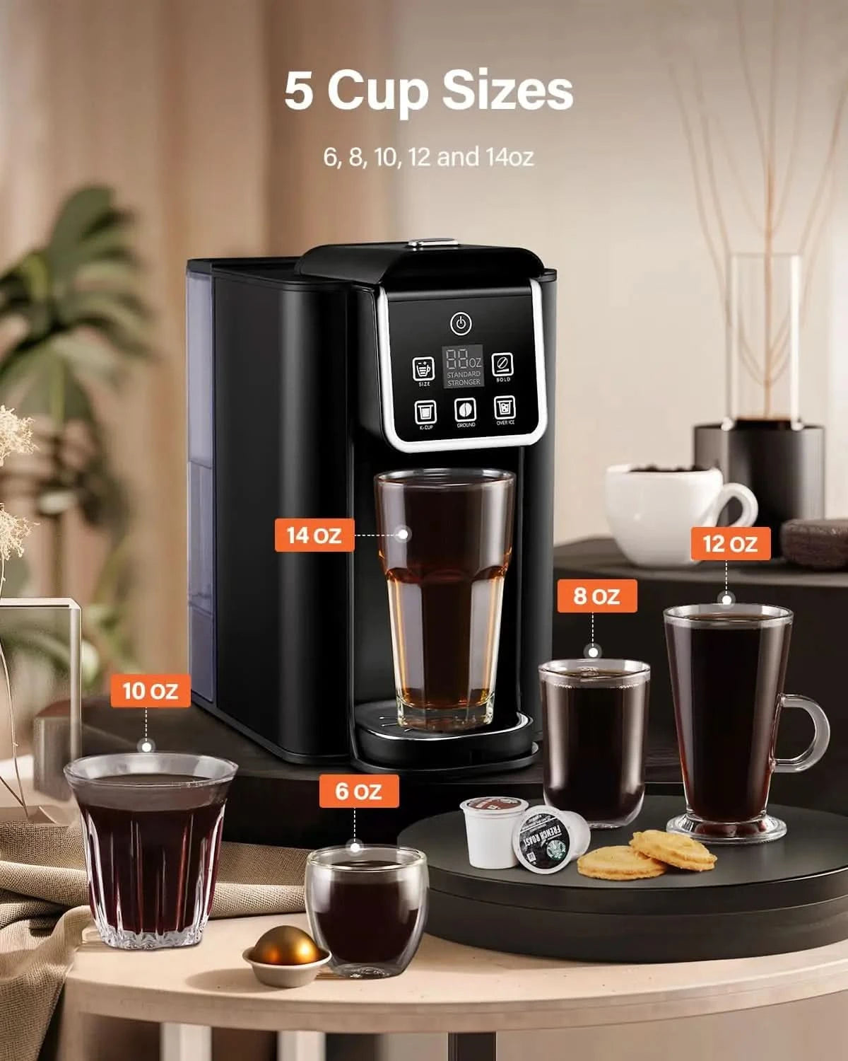 Single Serve Coffee Maker 2.0, Hot and Iced Coffee Machine for K Cup Pods & Ground Coffee, 6 to 14 oz Brew Sizes, 50 oz Removabl - M & M Global