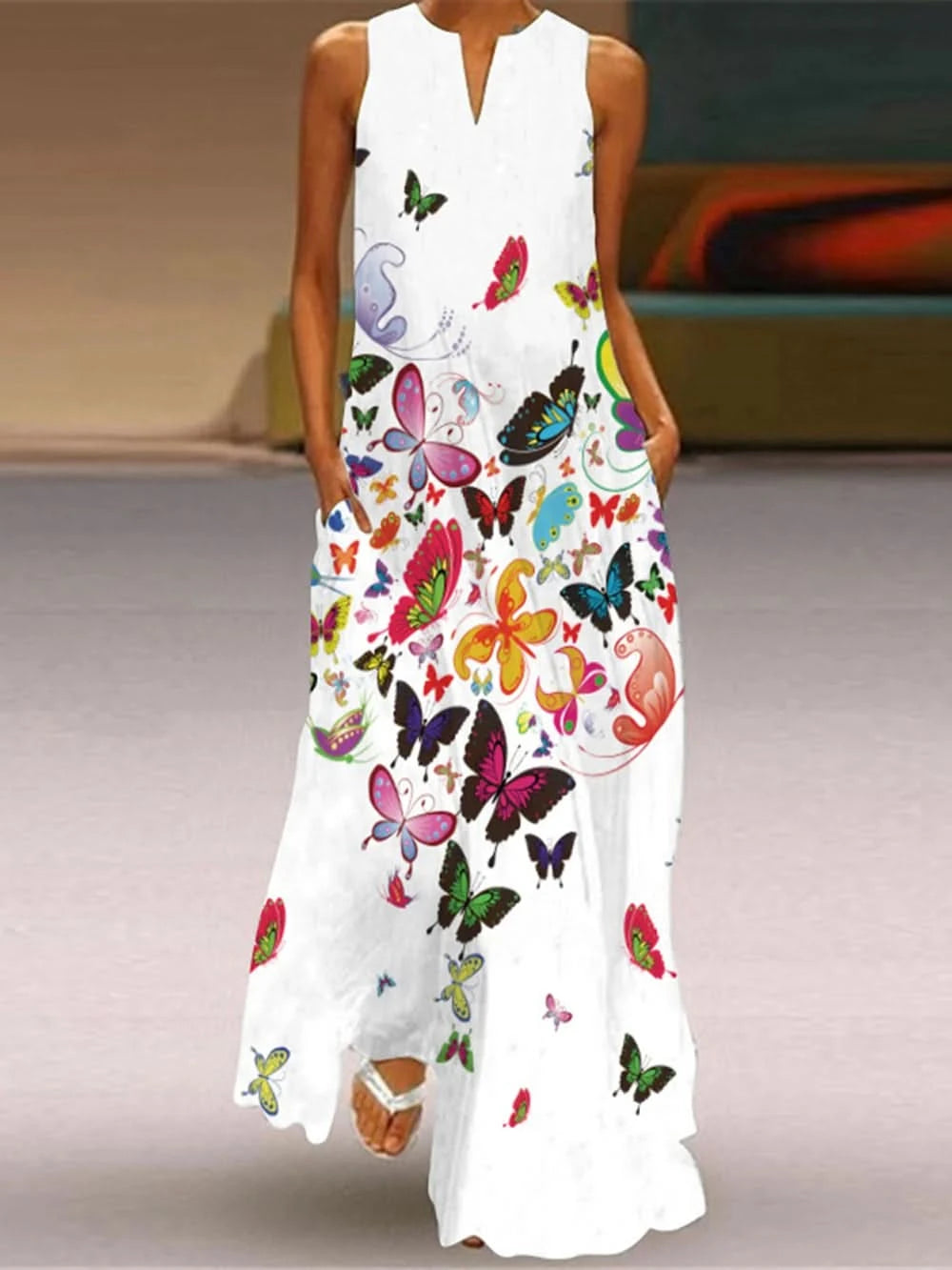 Lady Spring Summer Black Long Dress Sleeveless Red Petals Print Elegant Dresses For Women 2023 Party Beach Women Dress - M & M Global