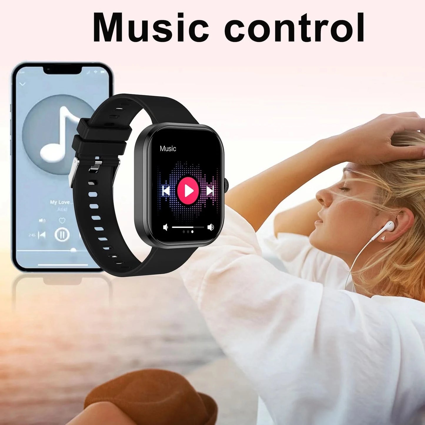 Smart watch with full touch screen, Bluetooth calling, message alerts and more, compatible with iPhone/android mobile phones