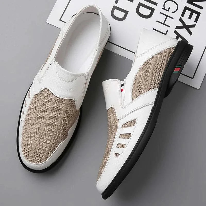 Business Leather Shoes For Men Summer British Style Hight Quality Casual White Leather Shoes Male Slip On Men Loafer Comfortable - M & M Global
