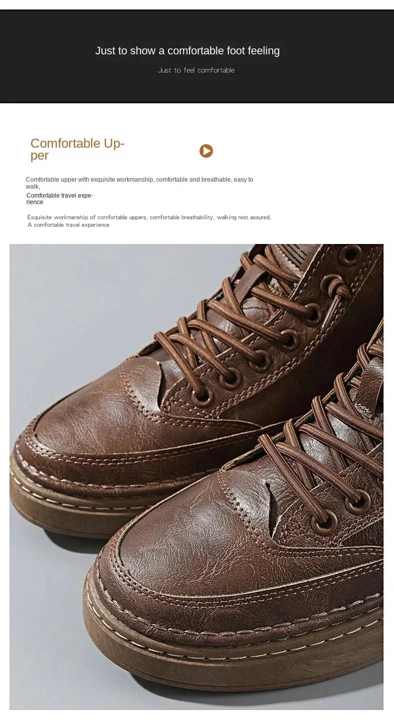 Men Boots Winter High Top Leather Shoes Fashion Cotton Shoes Fashion Ankle Boots Business Casual Outdoor Shoes Male Sneakers New - M & M Global