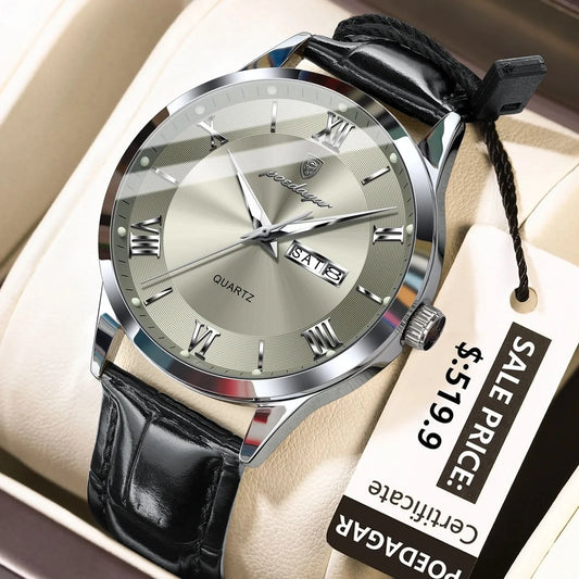 POEDAGAR Top Luxury Watch For Men Military Waterproof Luminous Date Week Man Wristwatch Leather Men's Quartz Watches Sport Reloj - M & M Global