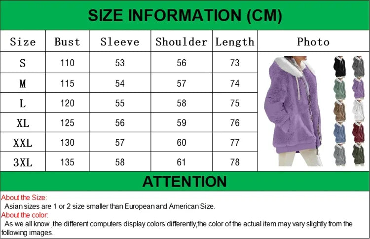 2024 Winter Warm Women Jackets Plush Casual Loose Fleece Plaid Y2K Hooded Zipper Fashion Cashmere Warm Solid Color Ladies Coats