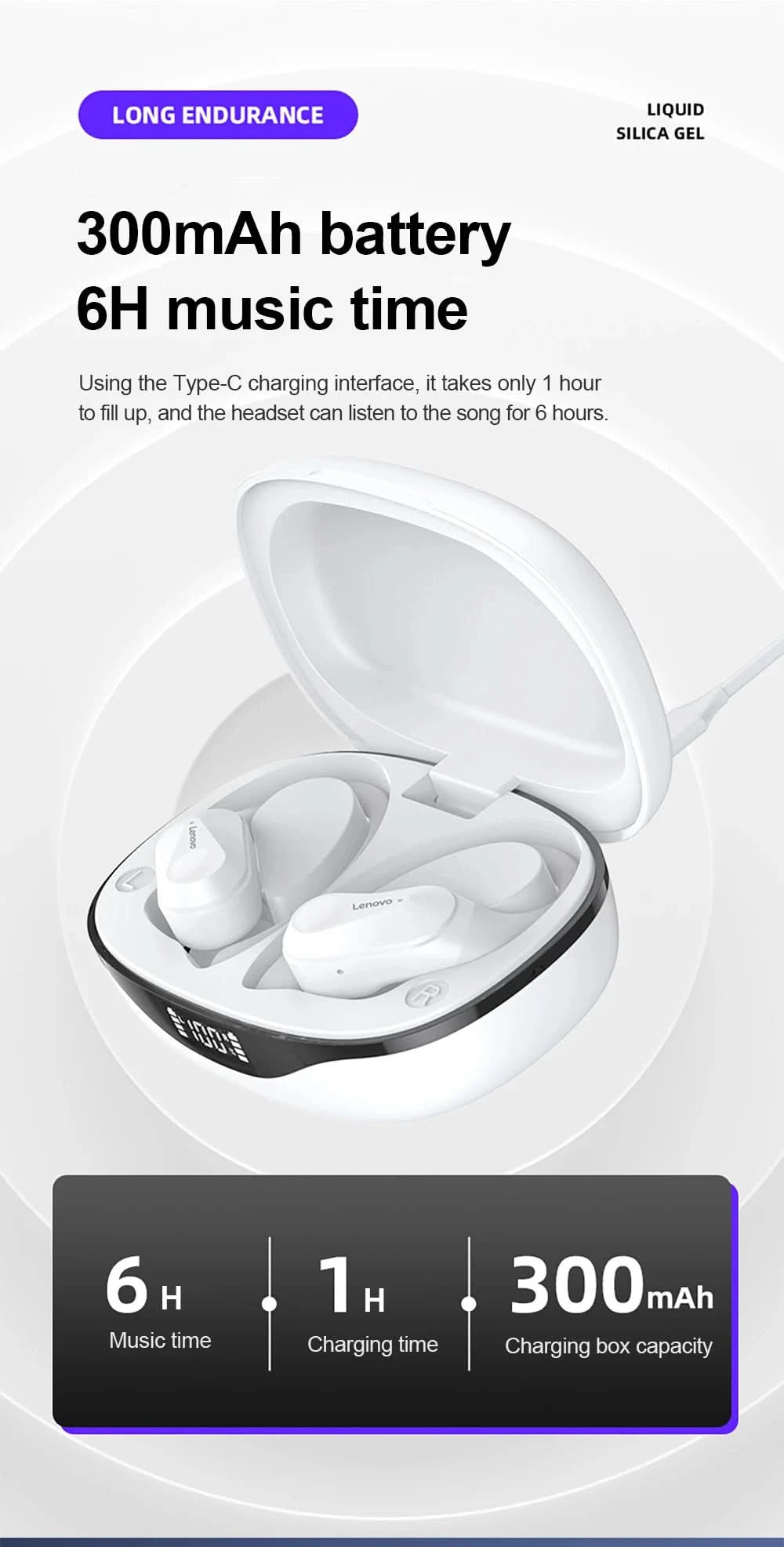 Lenovo LP75 Sports Wireless Earphones with Mics,Button Control, LED Power Display,Hifi Stereo Sound Bluetooth 5.3 TWS Headphones - M & M Global