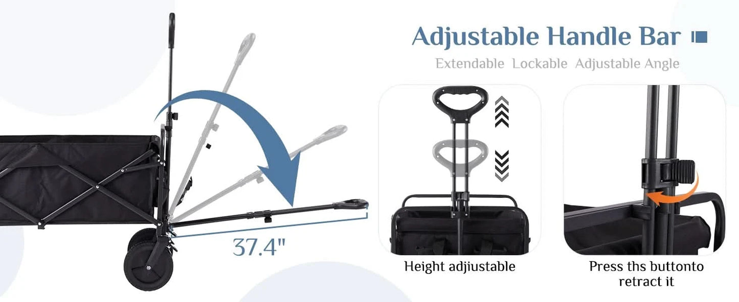 JHK Outdoor Collapsible Foldable Garden Beach Cart Large Capacity Wagon Cart Utility Grocery Wagon for Shopping Sports Camping