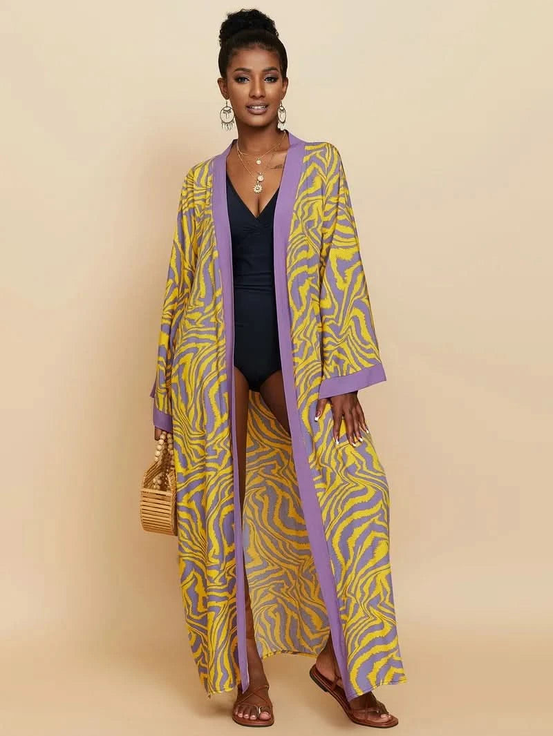 Para Praia Kimono Beach Robe 9 Colors Bikini Cover Ups Beachwear Femme Long Dress Sarong Women Loose Cardigan Swimsuit Covers - M & M Global