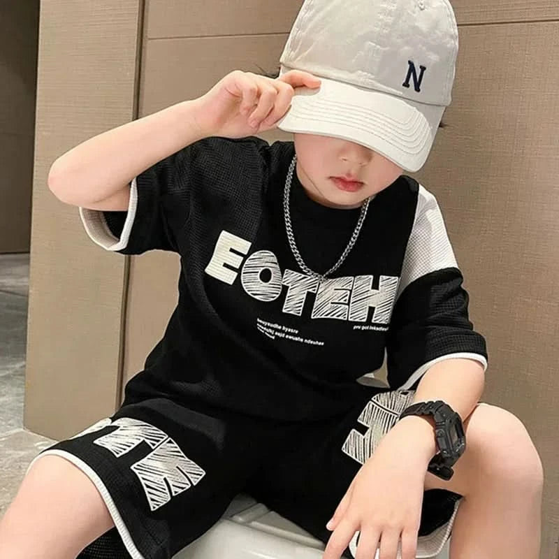 New Summer Teenagers Boys Clothing Sets Child Fashion Letter Top And Shorts 2Pcs Kids Tracksuit 4 5 6 7 8 9 10 11 12 13 14 Years - M & M Global