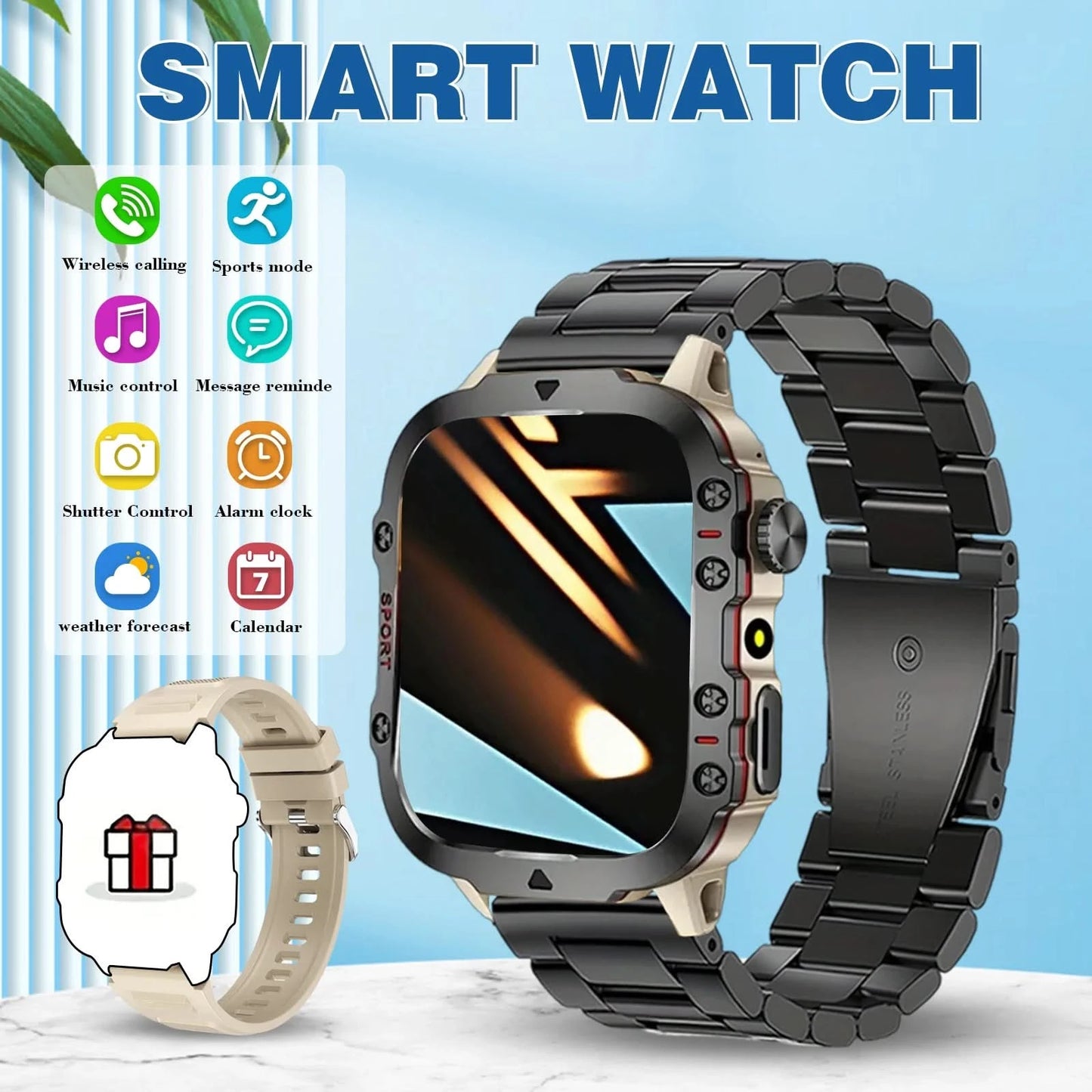 Smart watch, Bluetooth calling, message reminder, multi-sports mode, suitable for iPhone/Android phones