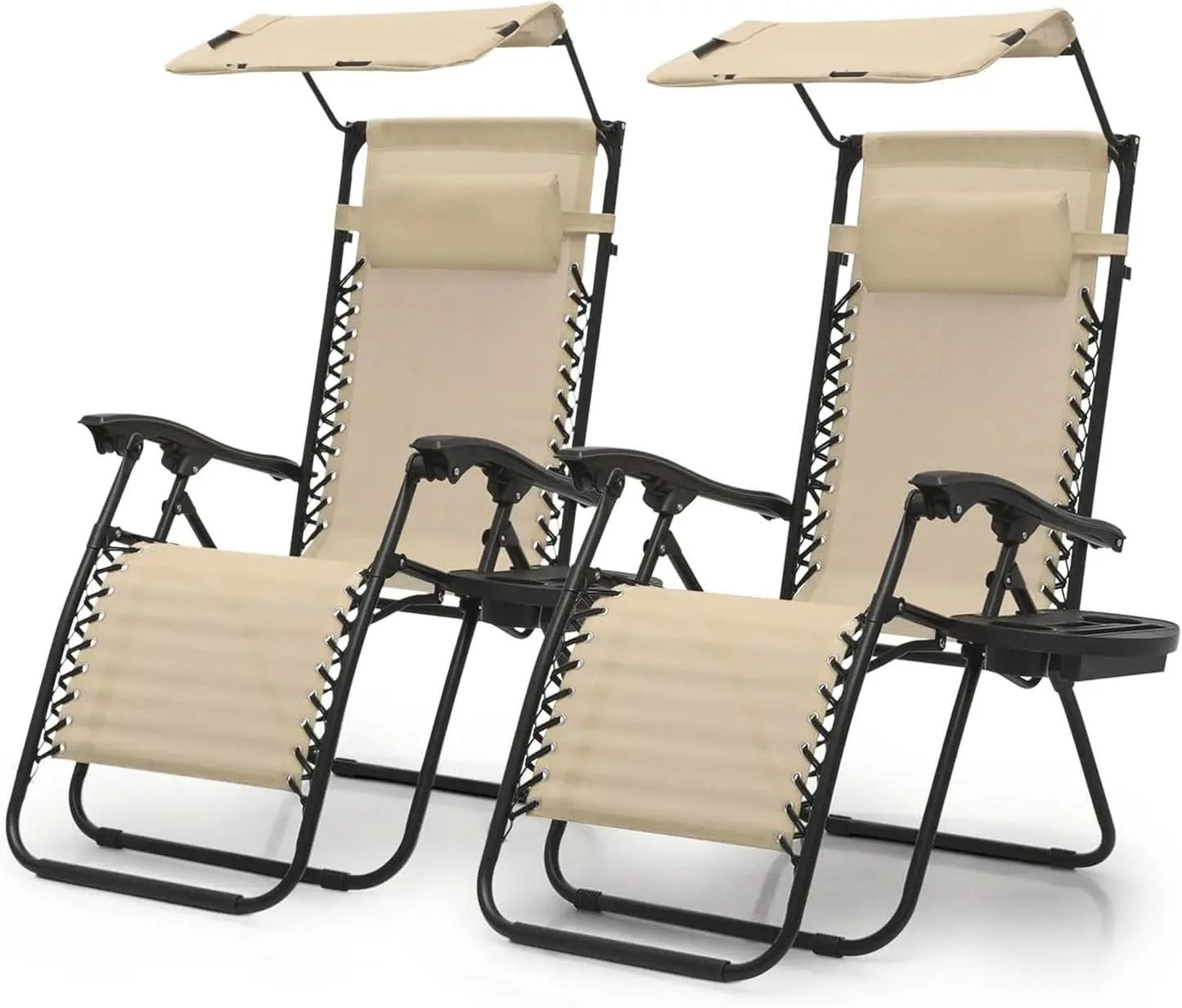 Zero Gravity Chair with Canopy Set of 2, Reclining Outdoor Patio Lounge Chair, Folding Anti Gravity Recliner