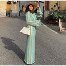 Contrast A-line Vestidos 2025 Female Party Club Vacation Robes Sexy Backless Women's Flare Sleeves Long Dress Fashion Elegant - M & M Global