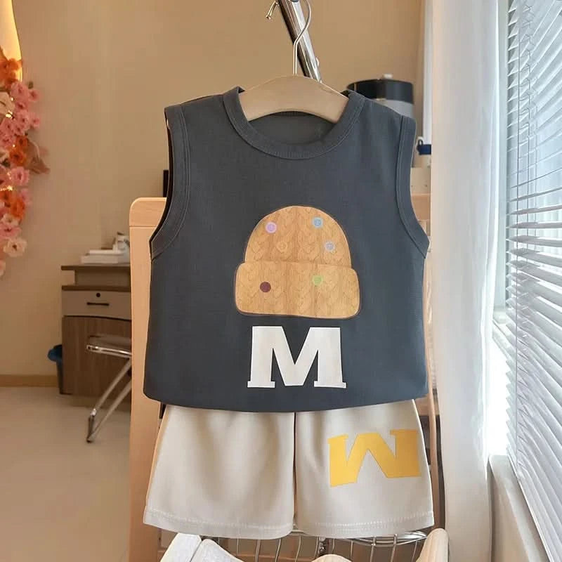 Kids Sleeveless Tracksuits Cute TShirt +Shorts Summer Clothing Short-sleeved Outfits Thin Loose Tees Shorts Baby 2 Piece Set - M & M Global
