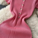 Summer Elastic Women Solid Knit Dress Summer Rose Red Retro Loose Sundress Sets 2024 bodycon Streetwear Sheer Beach Long Dress - M & M Global