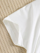 A set of two fashionable and simple cartoon print cool round-neck knitted tops and summer thin wide-leg pants for girls