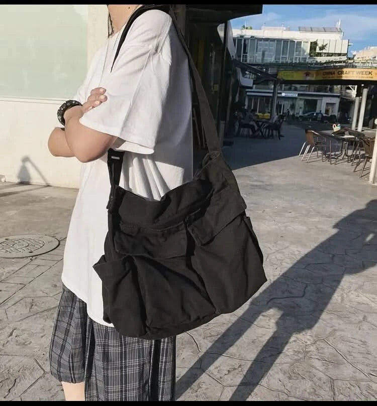 Women Messenger Bag Laege School Computer Shoulder Handbag Black Student Handbag Zipper Casua Canvas Bags - M & M Global