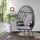 Wicker Egg Chair, Oversized Indoor Outdoor Lounger Large Egg Basket Chair with Stand and Cushions for Patio Porch, Backyar