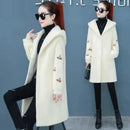Lamb Fur Double-Sided Velvet Coat Women's Korean Embroidered Thickened Mid-Length Woolen Windbreaker Autumn Winter New Arrival