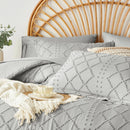 Tufted Boho Comforter Set - Farmhouse Shabby Chic Embroidery Bed Set, Soft Jacquard Comforter, Queen, King