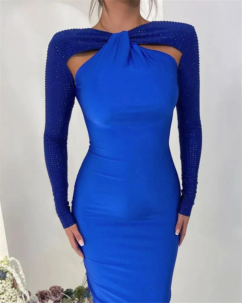 Mozision Hollow Out Sparkle Long Sleeve Maxi Dress For Women Glitter Vestidos Robe New Bodycon Shiny Night Club Party Long Dress - M & M Global