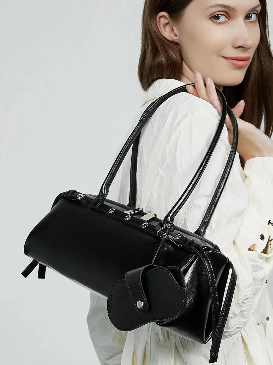 Genuine Leather Women's Baguette Bag Niche Retro Motorcycle Trend Cool belt Handbag New Luxury Design Shoulder Underarm Bag - M & M Global