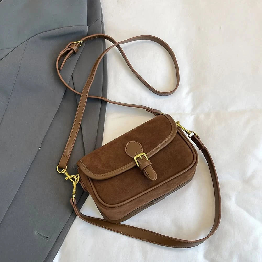 Korean Fashion New Small Square Bag Shoulder Bags Brown Niche Retro Suede Surface Leisure Versatile Trend Lady Crossbody Bags - M & M Global