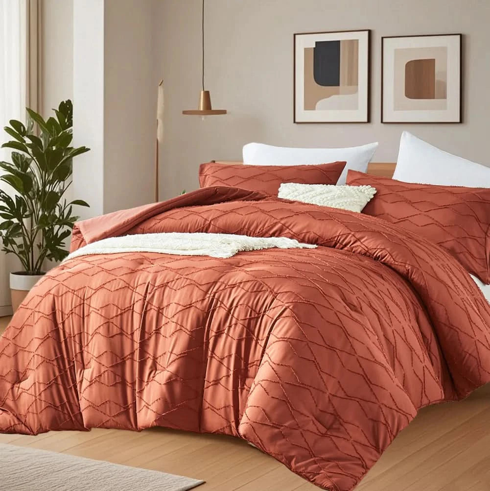 solid color cut flower craft Comforter sets, breathable, 100% microfiber, 1 quilt + 2 pillows, all seasons, machine washable.
