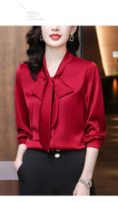 Elegant Pure Color Long Sleeve Women's Shirt with Bow Tie Single Button Open Cardigan Spring Autumn Fashionable Ageless
