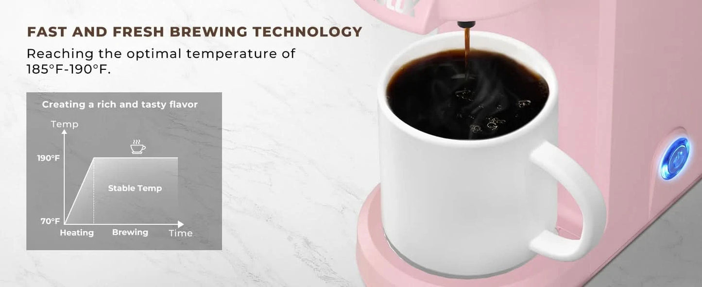Mini Coffee Maker for K Capsule, Single Serve Coffee Maker for One Cup Americano, Lightweight Pod Coffee Machine, Dusty Rose - M & M Global