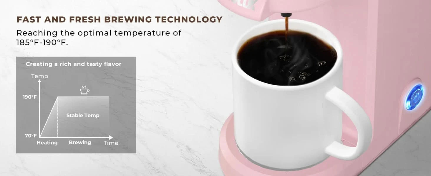 Mini Coffee Maker for K Capsule, Single Serve Coffee Maker for One Cup Americano, Lightweight Pod Coffee Machine, Dusty Rose - M & M Global