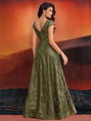 New Luxury V-Neck Beading Green Sequins Evening Dresses Elegant Long Women V-back Wedding Party Long Prom Cocktail  Gowns