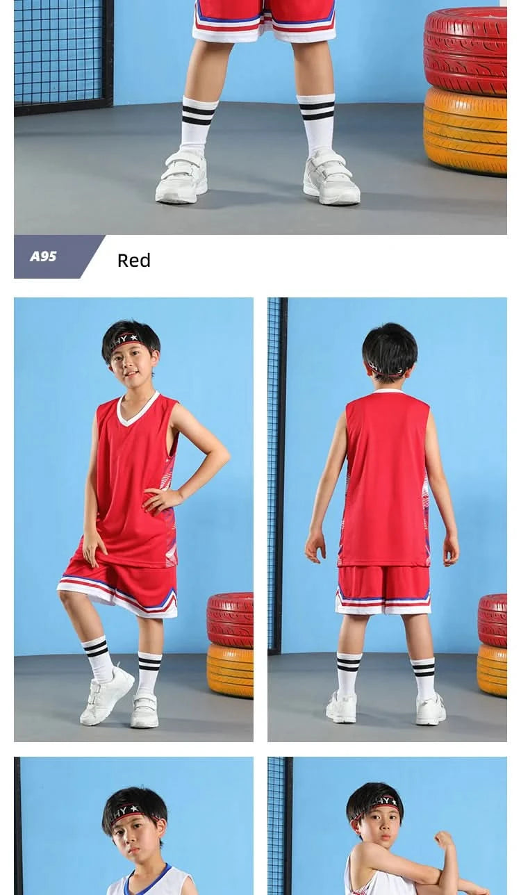Kid Basketball Jersey Quick-drying Training Uniform Shirts Children Sportswear Kit Boys and Girls Tracksuit Sport Suit Clothes - M & M Global