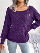 Women Casual Square Collar Buttons Long Sleeve Knitted Pullover Sweaters for Autumn Winter 2026