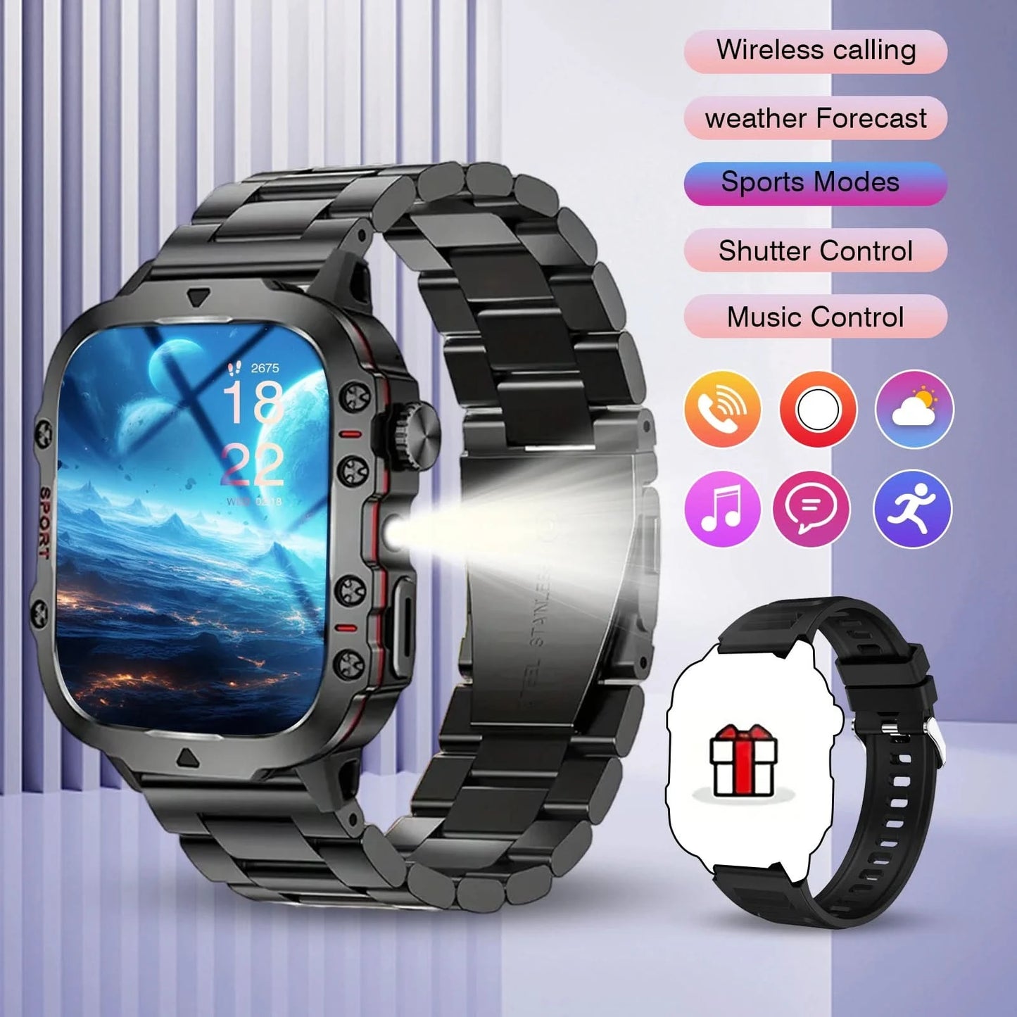 Smart watch, Bluetooth call, message reminder, two straps optional, suitable for iPhone/Android phone